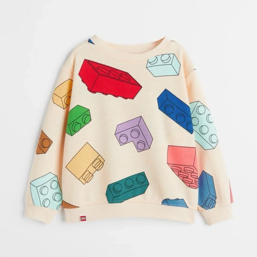 H&M Kids Matching Set Cream Sweatshirt & Shorts with Multi-Color Brick Prints